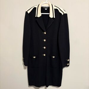 St. John Collection Black Knit Coat Dress Gold Buttons Size 10